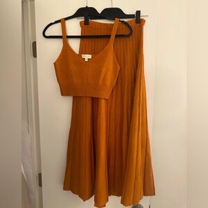 Ronny Kobo Lanie Skirt & Top Set Orange Stretch Long Midi (Sz. M)